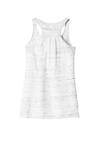 Rear View of White Marble BELLA+CANVAS Women's Flowy Racerback Tank. BC8800