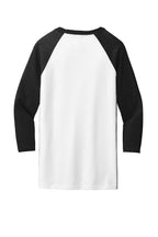 Rear View of White/Black BELLA+CANVAS Unisex 3/4-Sleeve Baseball Tee. BC3200