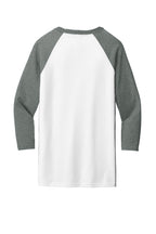 Rear View of White/Deep Ht BELLA+CANVAS Unisex 3/4-Sleeve Baseball Tee. BC3200