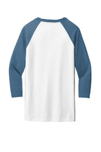 Rear View of White/Denim BELLA+CANVAS Unisex 3/4-Sleeve Baseball Tee. BC3200