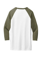 Rear View of White/Ht Olive BELLA+CANVAS Unisex 3/4-Sleeve Baseball Tee. BC3200