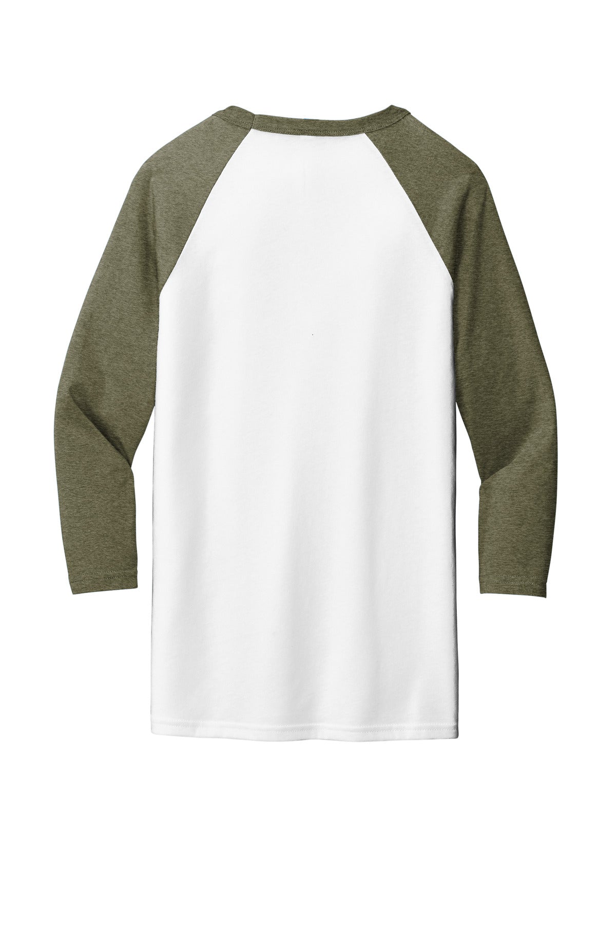 Rear View of White/Ht Olive BELLA+CANVAS Unisex 3/4-Sleeve Baseball Tee. BC3200