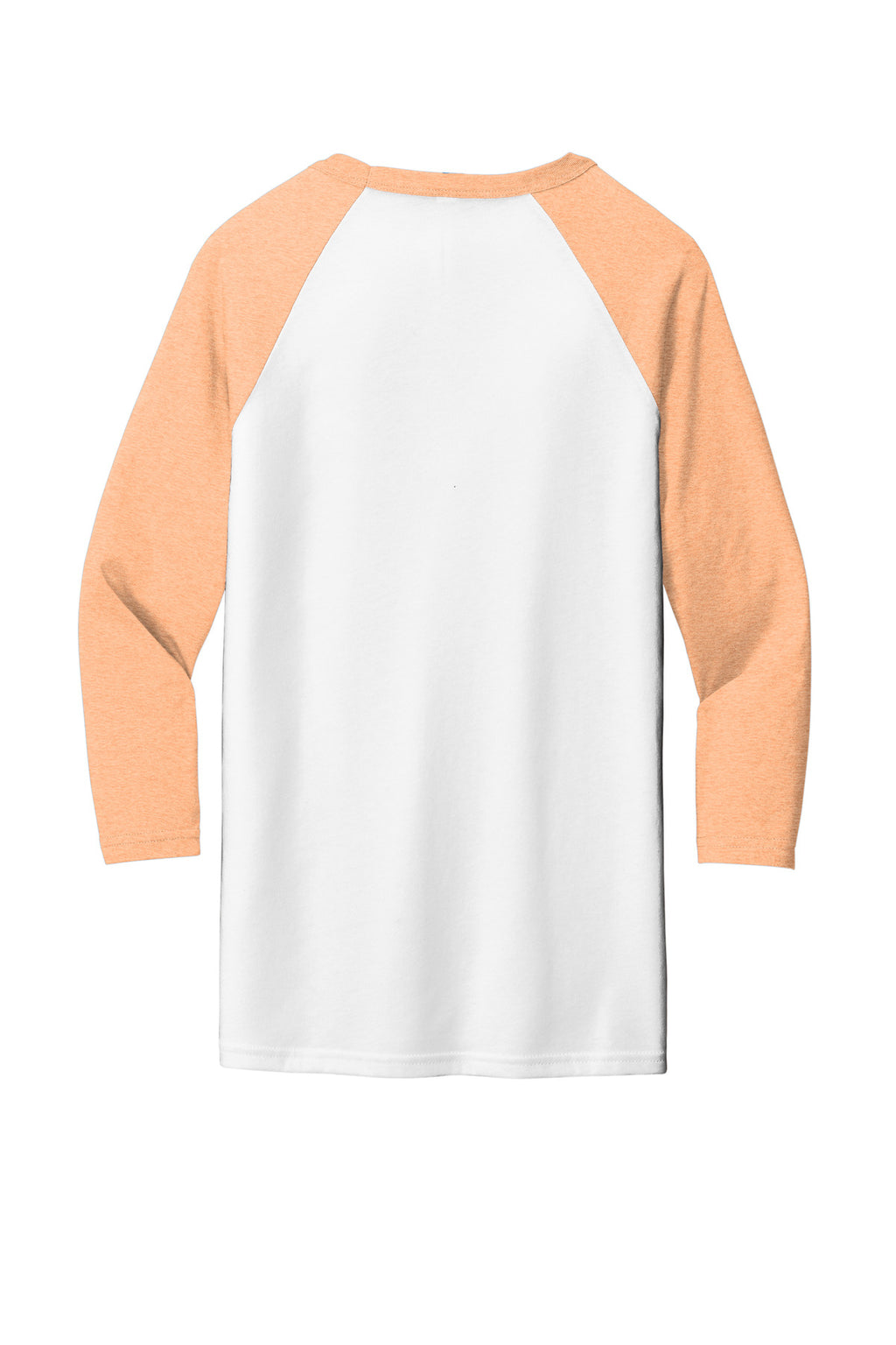 Rear View of White/Ht Peach BELLA+CANVAS Unisex 3/4-Sleeve Baseball Tee. BC3200