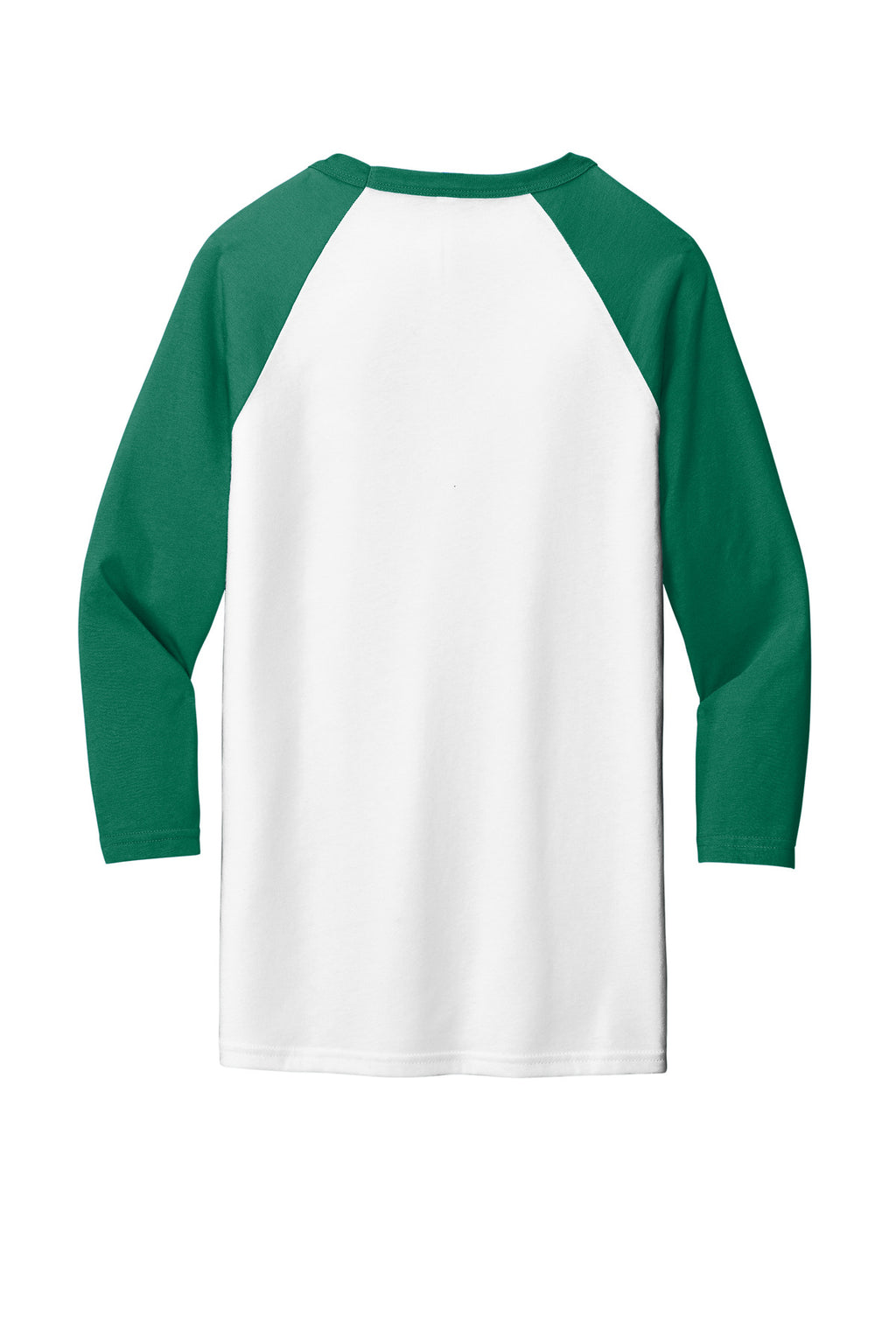Rear View of White/Kelly BELLA+CANVAS Unisex 3/4-Sleeve Baseball Tee. BC3200