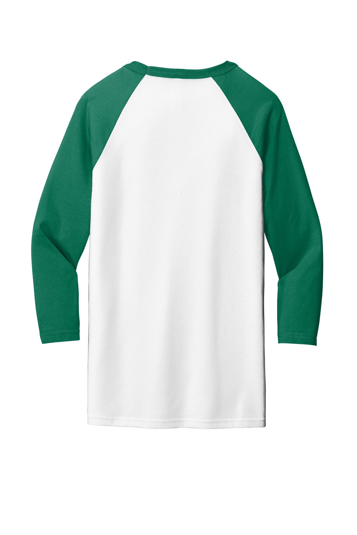Rear View of White/Kelly BELLA+CANVAS Unisex 3/4-Sleeve Baseball Tee. BC3200