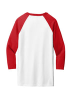 Rear View of White/Red BELLA+CANVAS Unisex 3/4-Sleeve Baseball Tee. BC3200