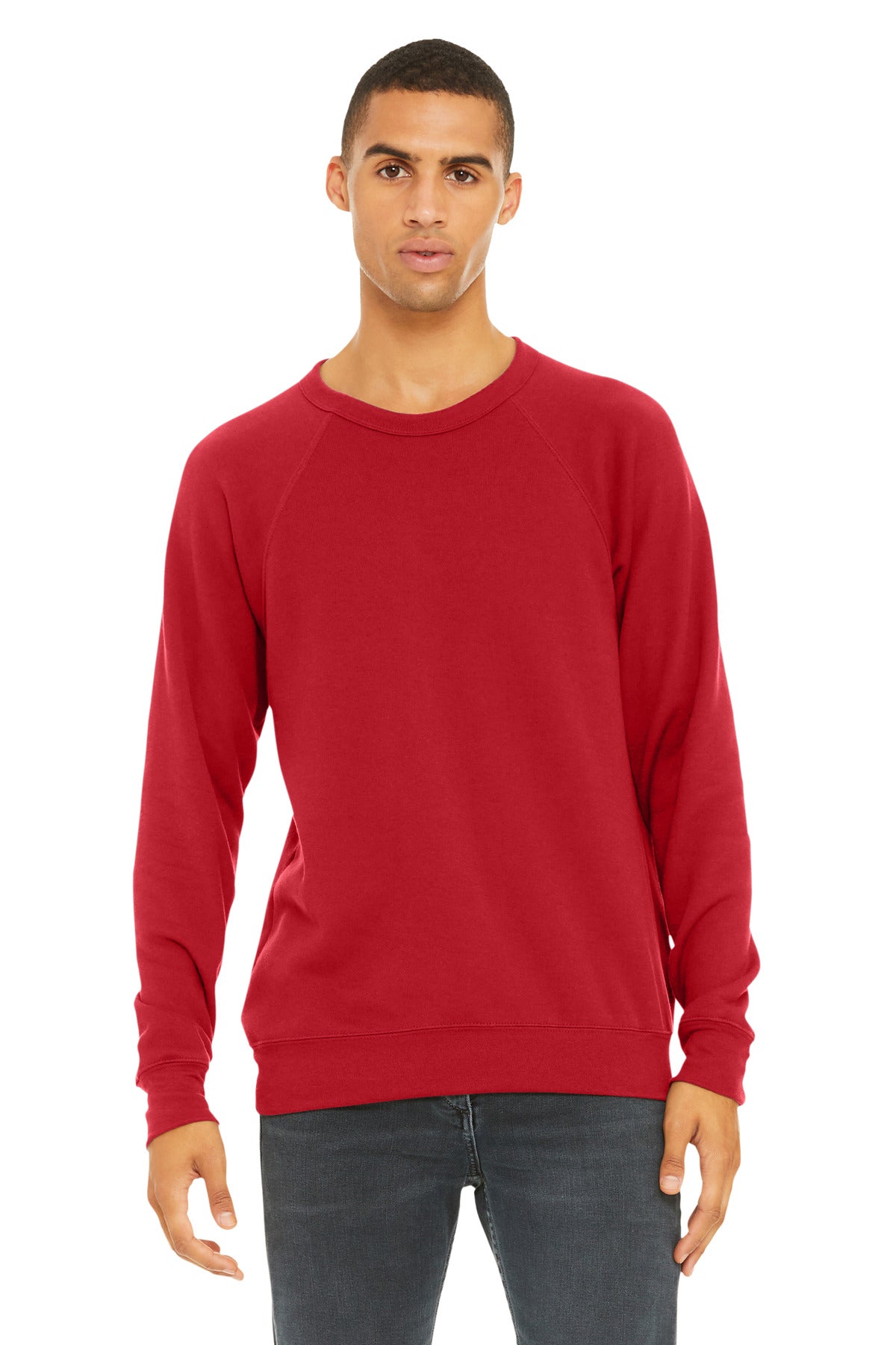 Red BELLA+CANVAS Unisex Sponge Fleece Raglan Sweatshirt. BC3901