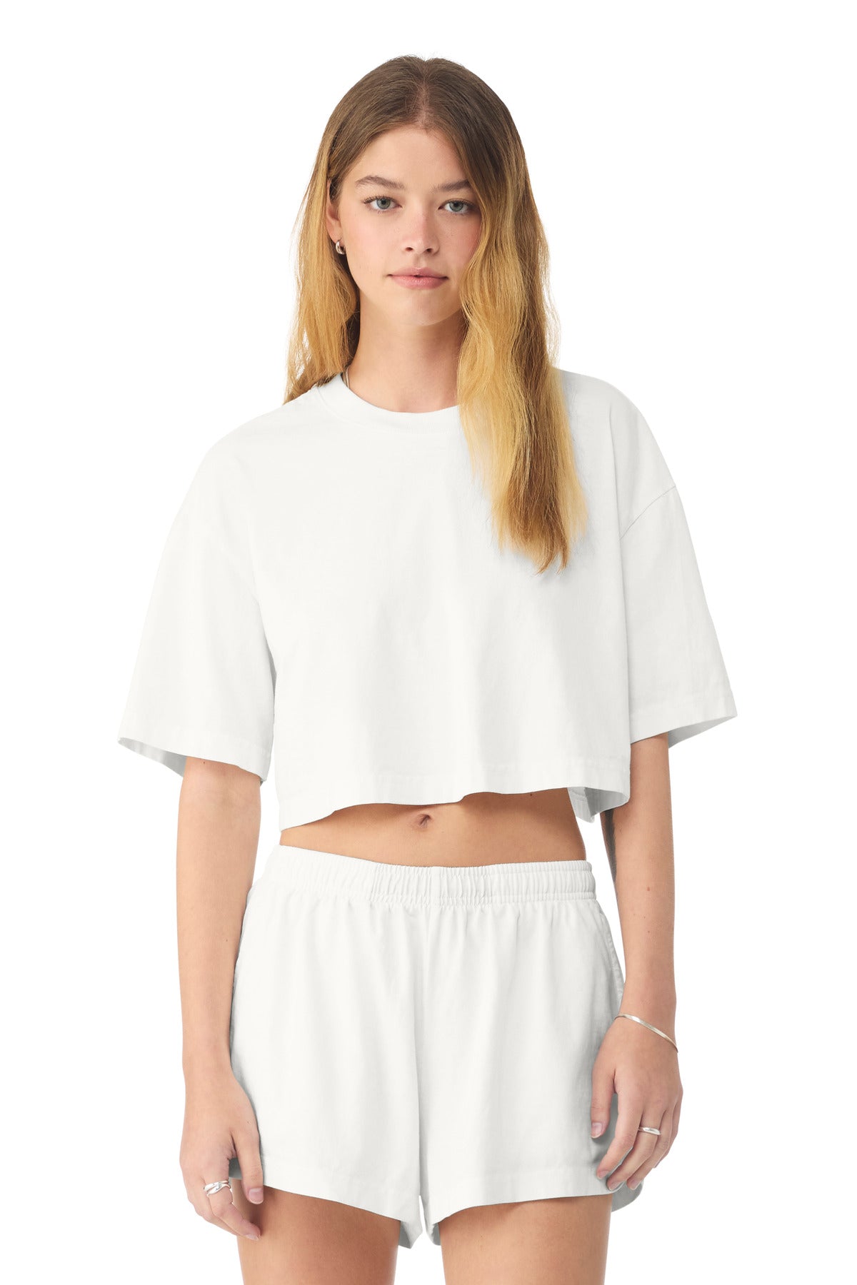 VtgWhite BELLA+CANVAS Women's Heavyweight Garment-Dyed Cropped Tee BC6882GD