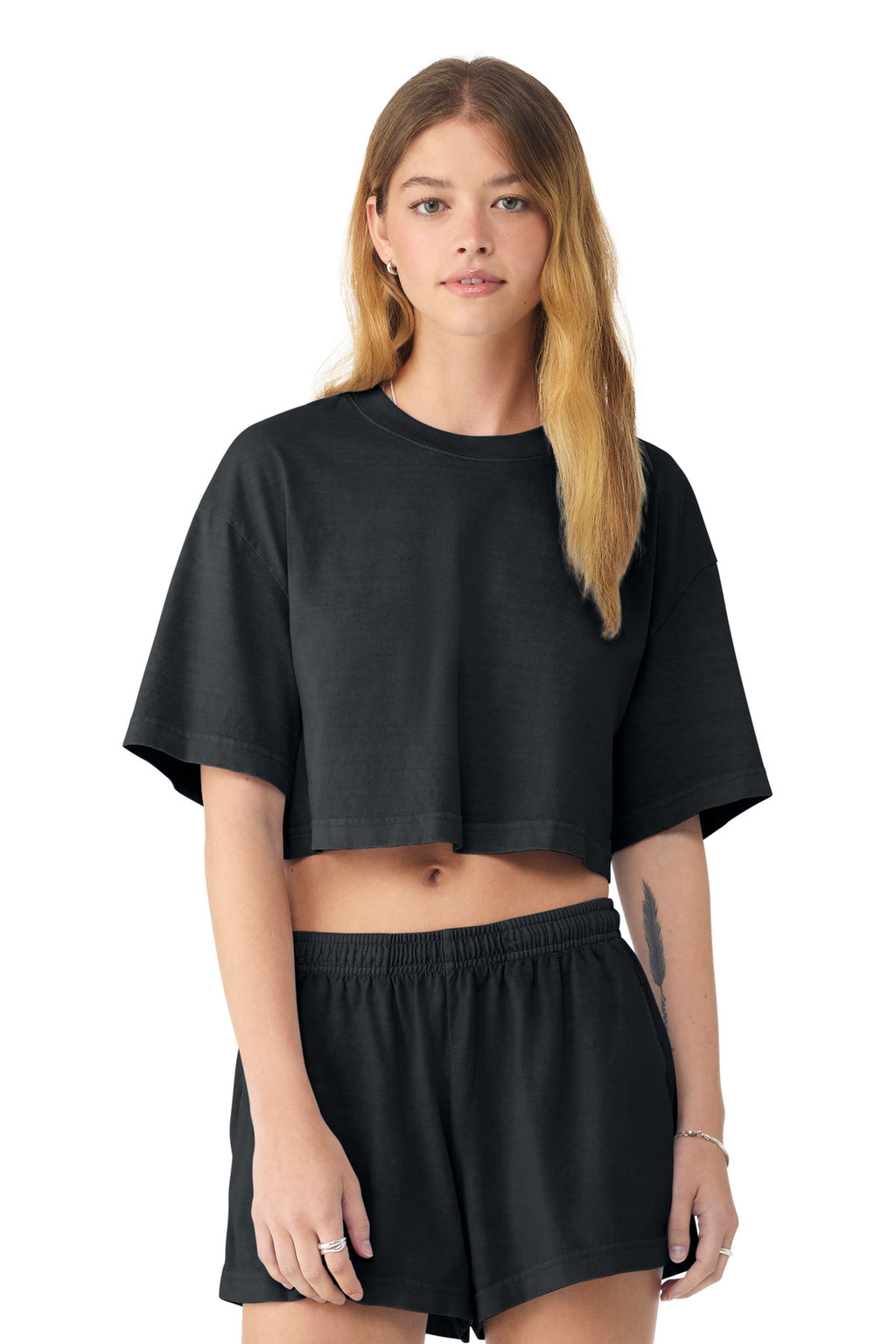 WashedBlk BELLA+CANVAS Women's Heavyweight Garment-Dyed Cropped Tee BC6882GD