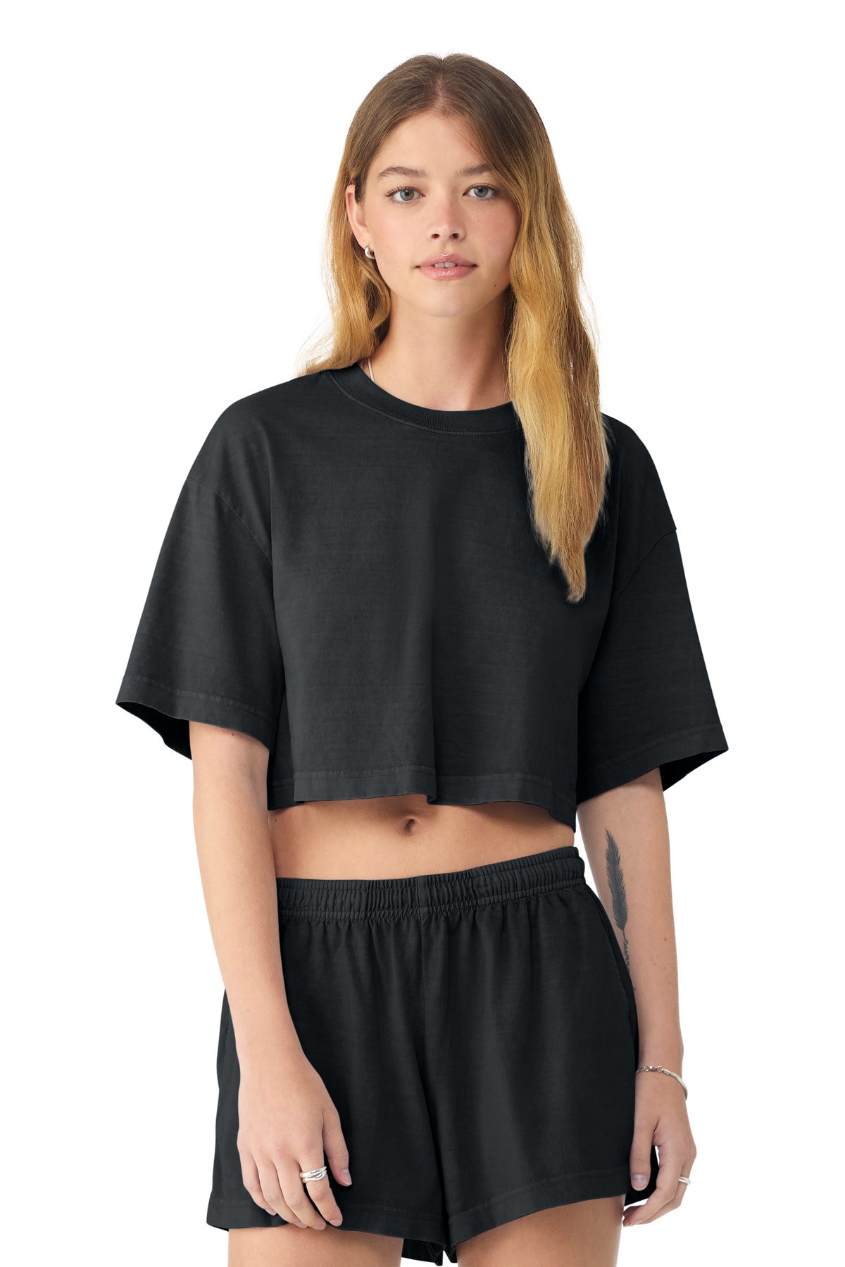 WashedBlk BELLA+CANVAS Women's Heavyweight Garment-Dyed Cropped Tee BC6882GD