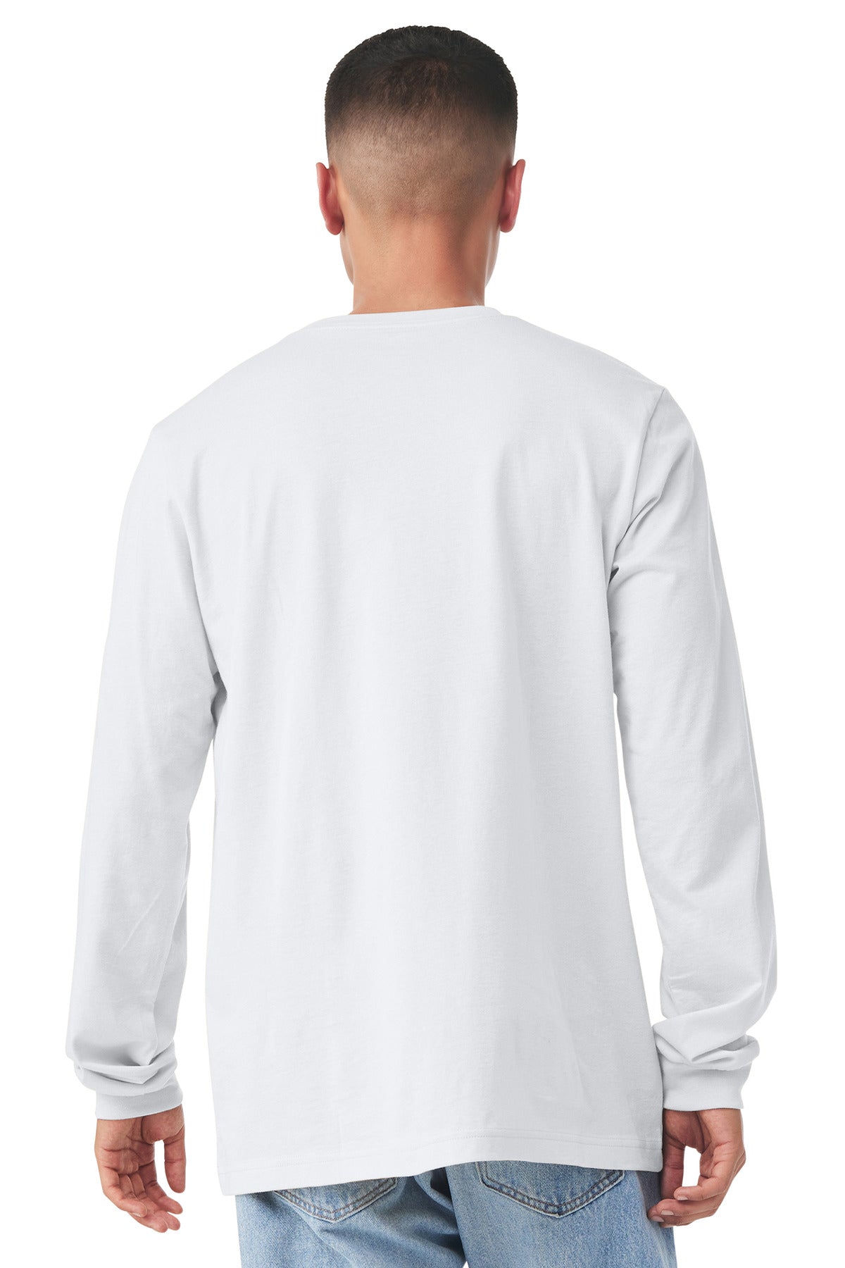 White BELLA+CANVAS Unisex Jersey Long Sleeve Tee. BC3501
