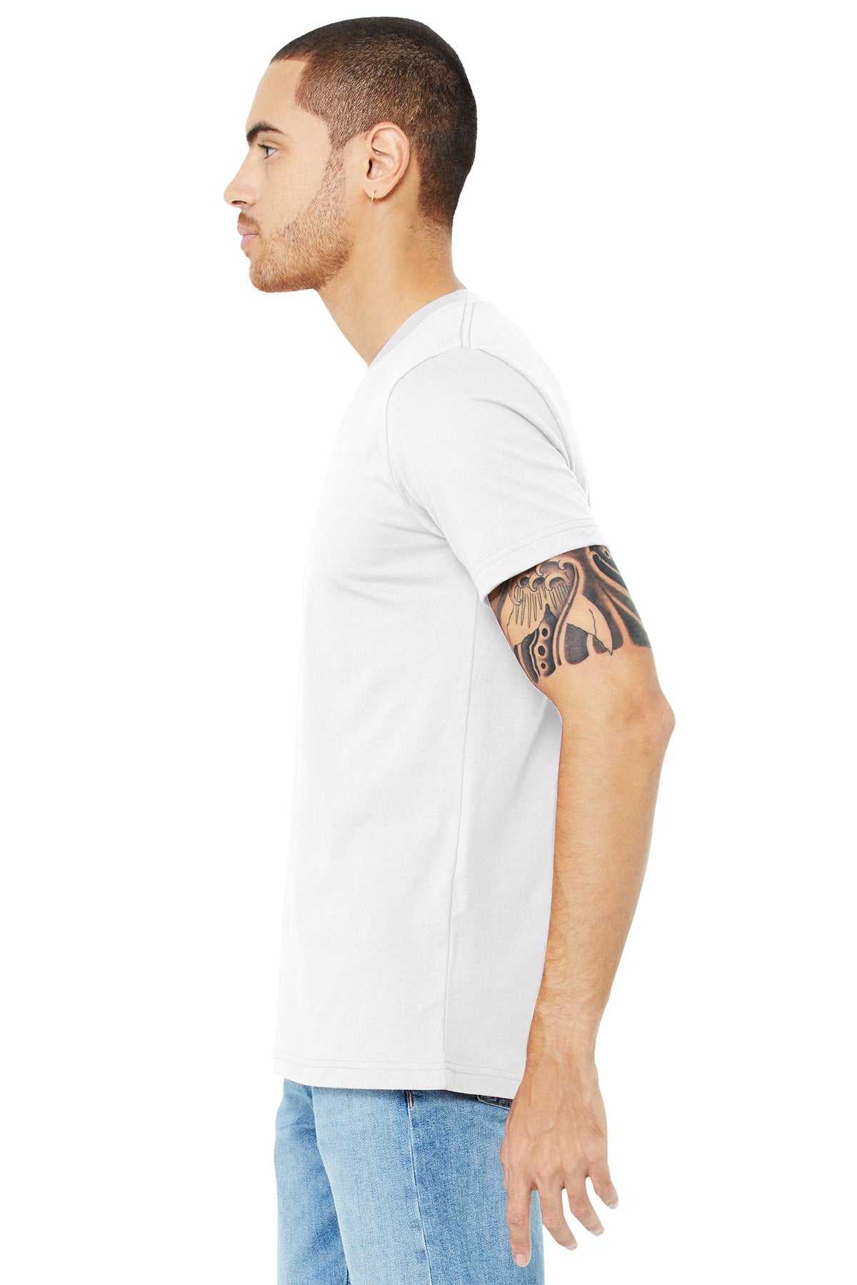 White BELLA+CANVAS Unisex Jersey Short Sleeve V-Neck Tee. BC3005