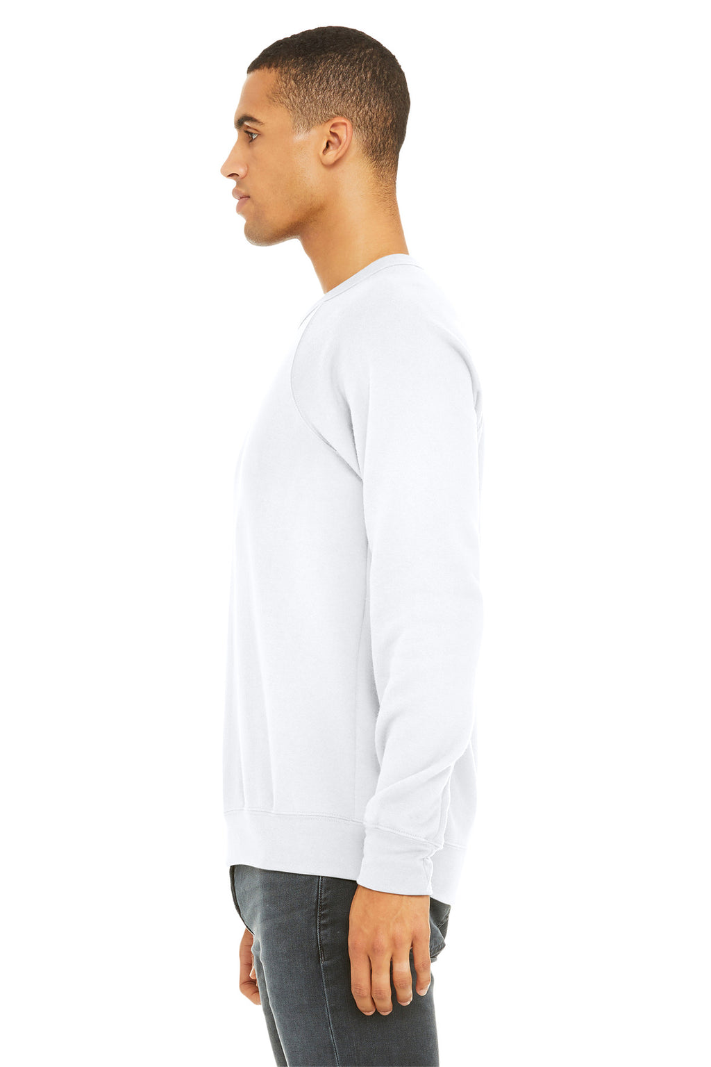 White BELLA+CANVAS Unisex Sponge Fleece Raglan Sweatshirt. BC3901