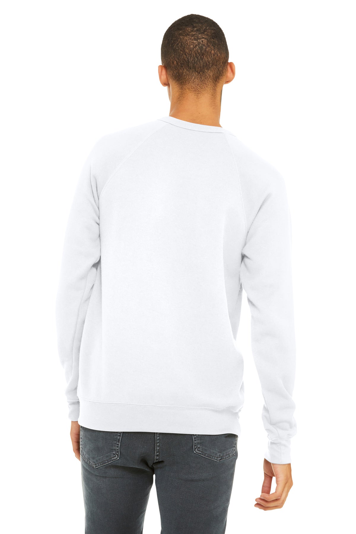 White BELLA+CANVAS Unisex Sponge Fleece Raglan Sweatshirt. BC3901