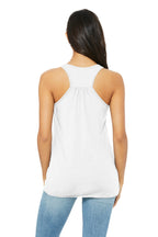 White BELLA+CANVAS Women's Flowy Racerback Tank. BC8800