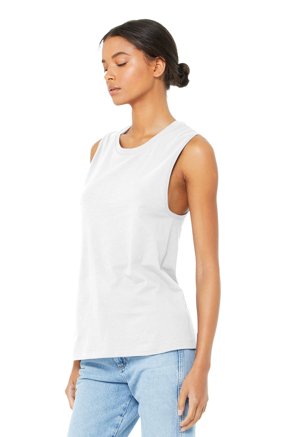 White BELLA+CANVAS Women's Jersey Muscle Tank. BC6003