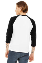 White/Black BELLA+CANVAS Unisex 3/4-Sleeve Baseball Tee. BC3200