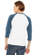 White/Denim BELLA+CANVAS Unisex 3/4-Sleeve Baseball Tee. BC3200