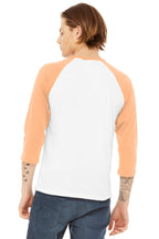 White/Ht Peach BELLA+CANVAS Unisex 3/4-Sleeve Baseball Tee. BC3200