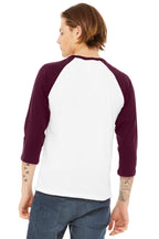 White/Maroon BELLA+CANVAS Unisex 3/4-Sleeve Baseball Tee. BC3200