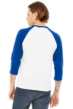 White/Tr Royal BELLA+CANVAS Unisex 3/4-Sleeve Baseball Tee. BC3200